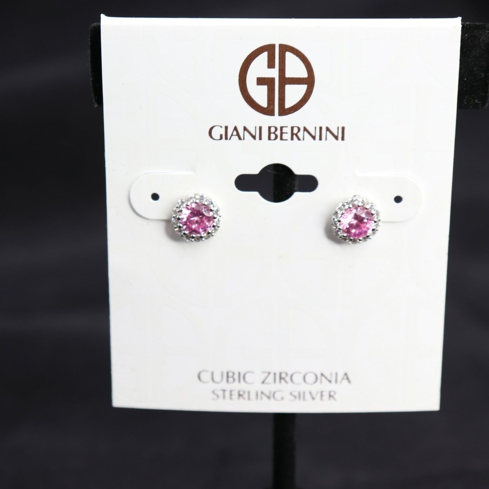 Giani Bernini, Sterling Silver Pink Cubic Zirconia Halo Stud Earrings